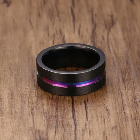 Titanium Black Rainbow 8mm Wide Men's Wedding Band - Picture 3 of 5